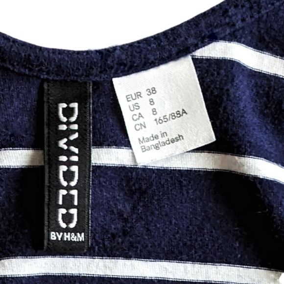 H&M DIVIDED Ladies' Navy Striped Mini Skater Dress - Picture 7 of 10